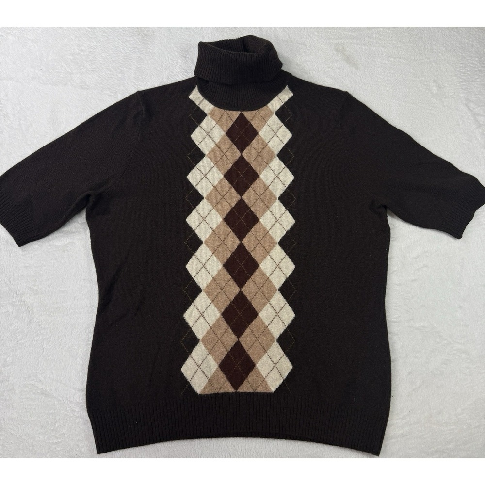Marconi 100% Cashmere Sweater Womens Large Brown 2ply Quiet Luxury Argyle Money